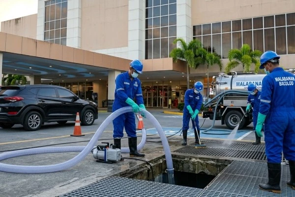 Professional cleaning and maintenance of a commercial Sewage Treatment Plant (STP) by a Malabanan Bacolod crew at a local mall like Robinson, Savemore, and Lopues.